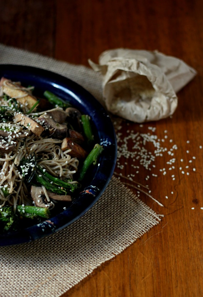Vegan soba noodle bowl with creamy peanut sauce