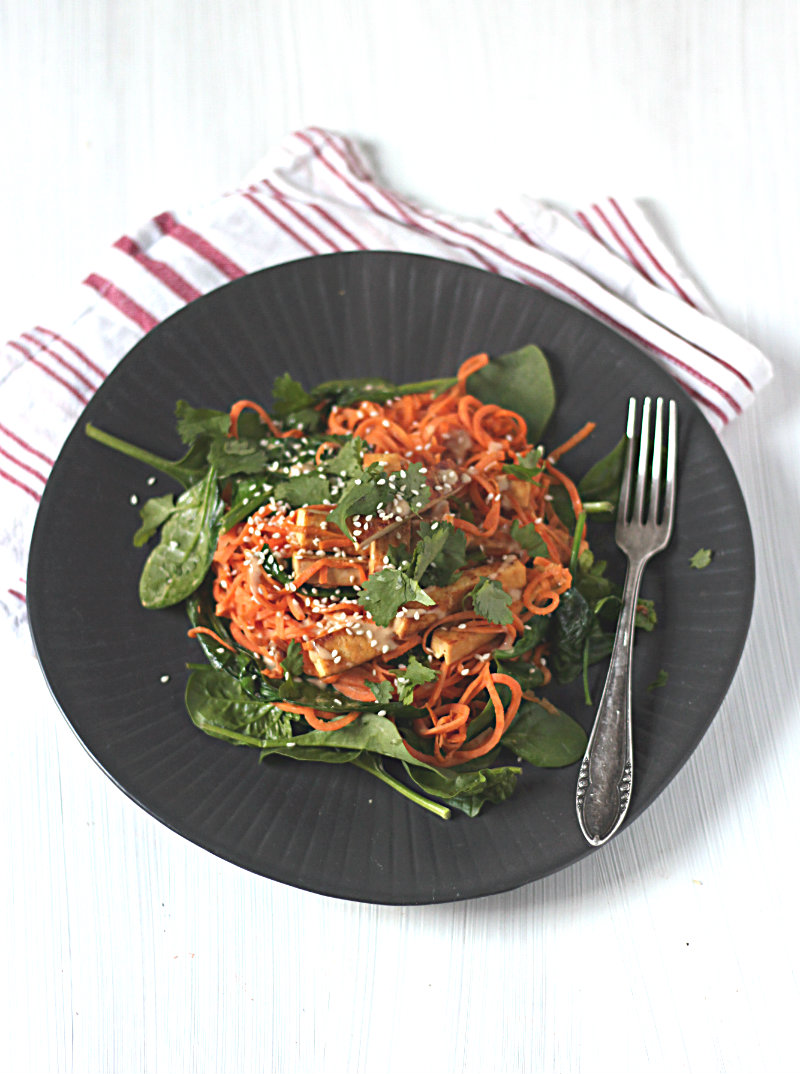 Sweet potato noodles with tofu and miso-tahini dressing || to her core