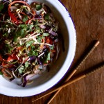 Vegetable noodle pad thai with creamy dressing