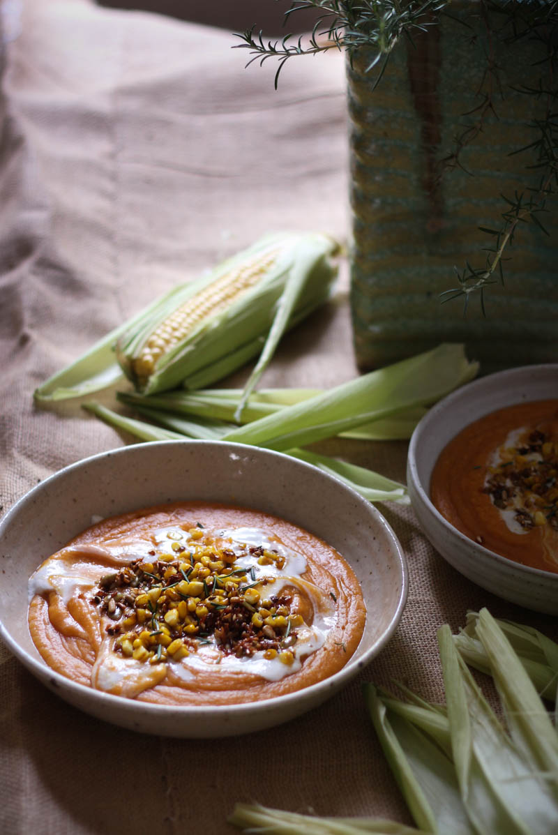 sweet potato, lentil, corn, rosemary soup - to her core