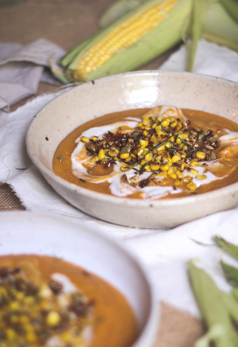 sweet potato, lentil soup with charred corn, rosemary 2 - to her core