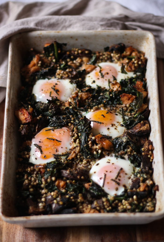 Buckwheat and salmon baked eggs - to her core