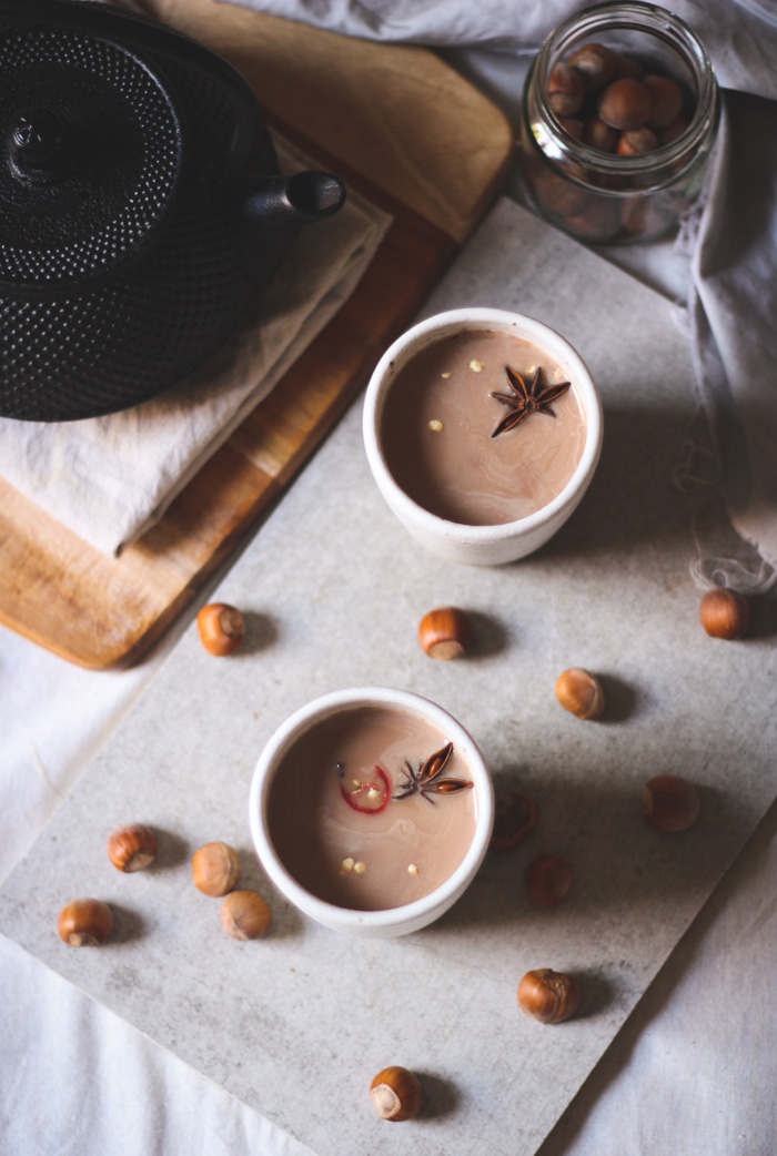 Chilli chai hot chocolate with roasted hazelnut milk http://www.tohercore.com