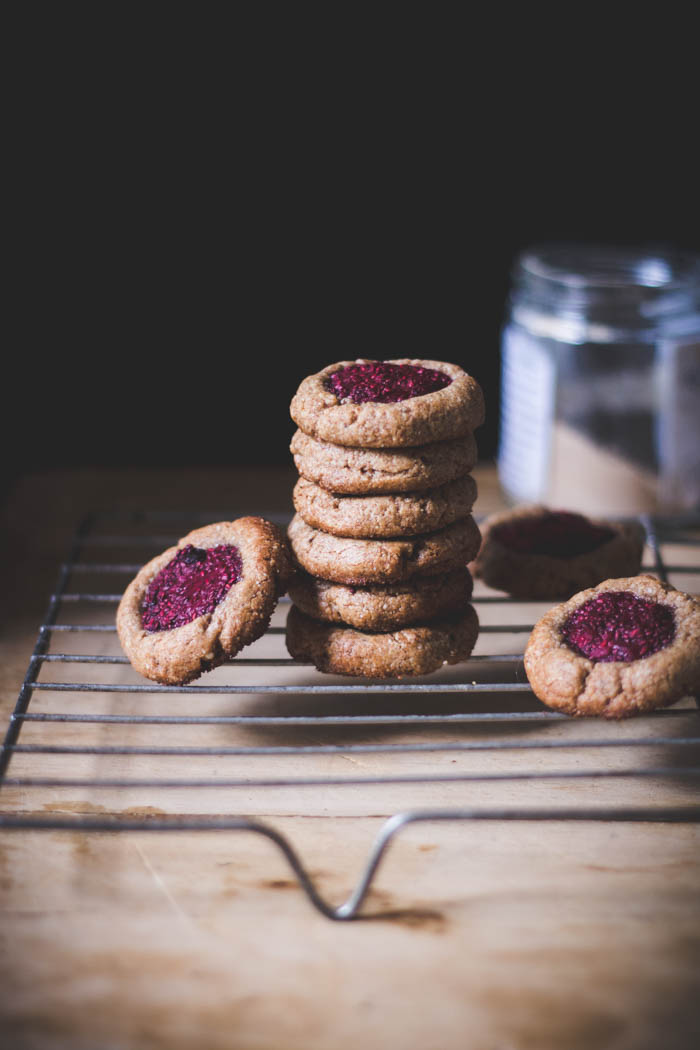 Roasted almond butter thumbprint cookies - to her core