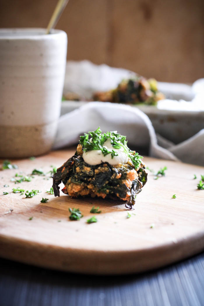 Baked mushroom + broccoli pakoras  - to her core