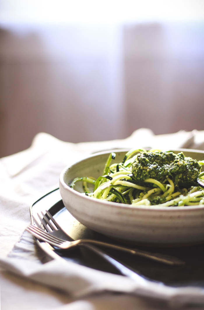 Zucchini noodles with garden greens pesto - to her core