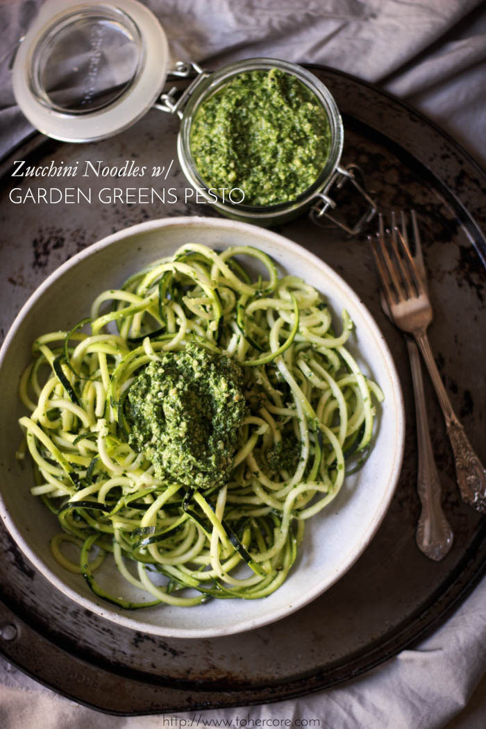 Zucchini noodles with garden greens pesto - to her core