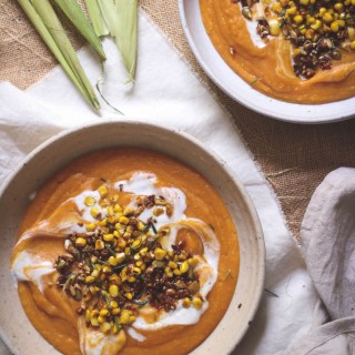 Sweet potato and lentil soup with charred corn and rosemary || to her core
