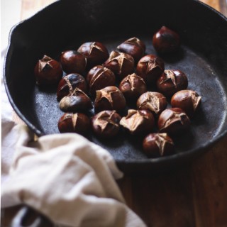 Chestnuts oven roasted in a cast iron skillet - to her core