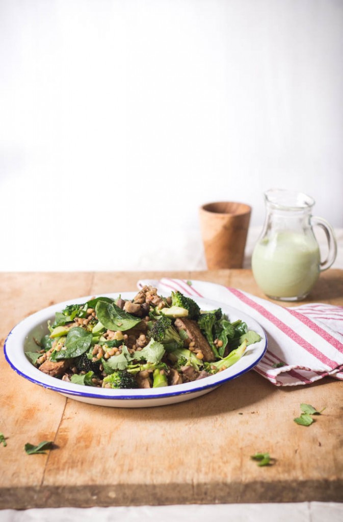 Baked tempeh veggie bowl with chilli herbed yoghurt